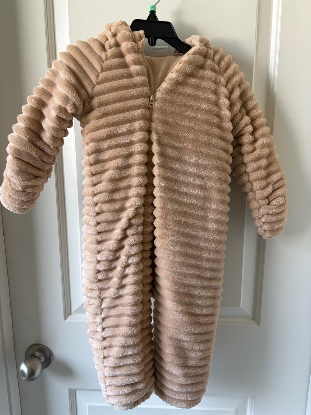 Plush Ribbed Hooded One-Piece in Beige for Kids
